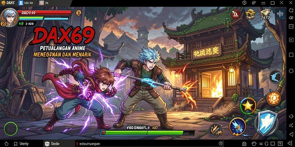Screenshot DAX69 menunjukkan aksi pertarungan karakter anime yang seru.