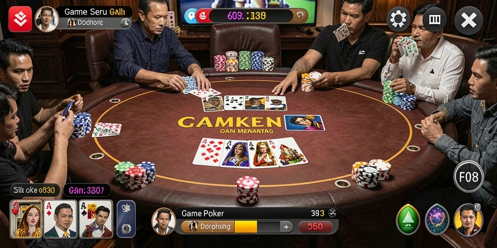 Tampilan gameplay poker yang seru dalam F08.