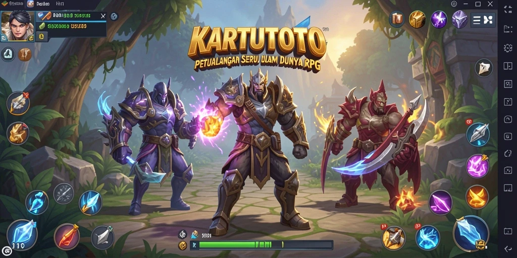 Screenshot gameplay KARTUTOTO yang menunjukkan pertarungan seru di dunia RPG.
