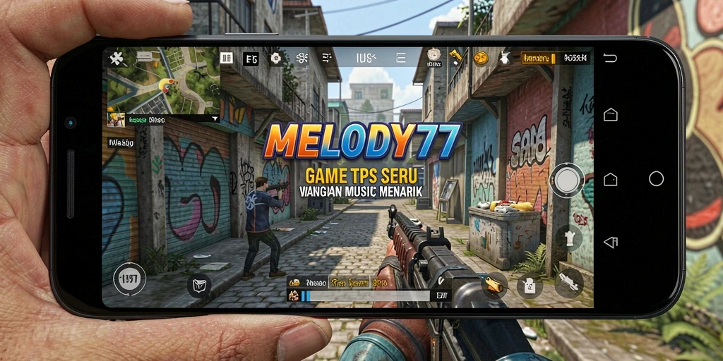 Tangkapan layar gameplay <strong>MELODY77</strong> menampilkan aksi tembak-menembak yang seru dengan irama musik.