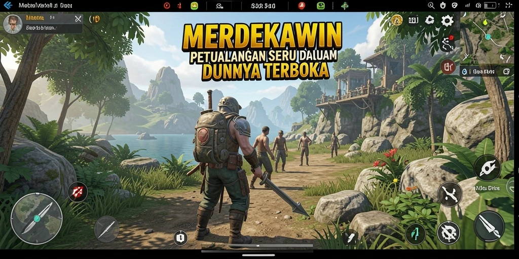 Screenshot gameplay MERDEKAWIN menampilkan petualangan seru dalam dunia terbuka.