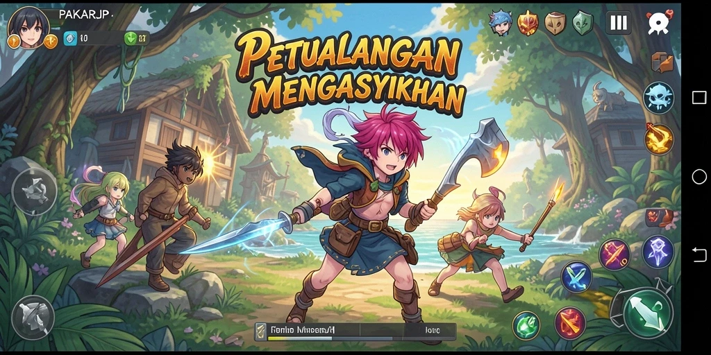 Tampilan gameplay PAKARJP yang penuh warna dan karakter menarik.