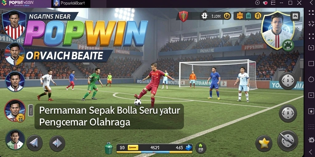 Screenshot utama dari gameplay menarik <strong>POPWIN</strong> menunjukkan aksi pertandingan sepak bola.