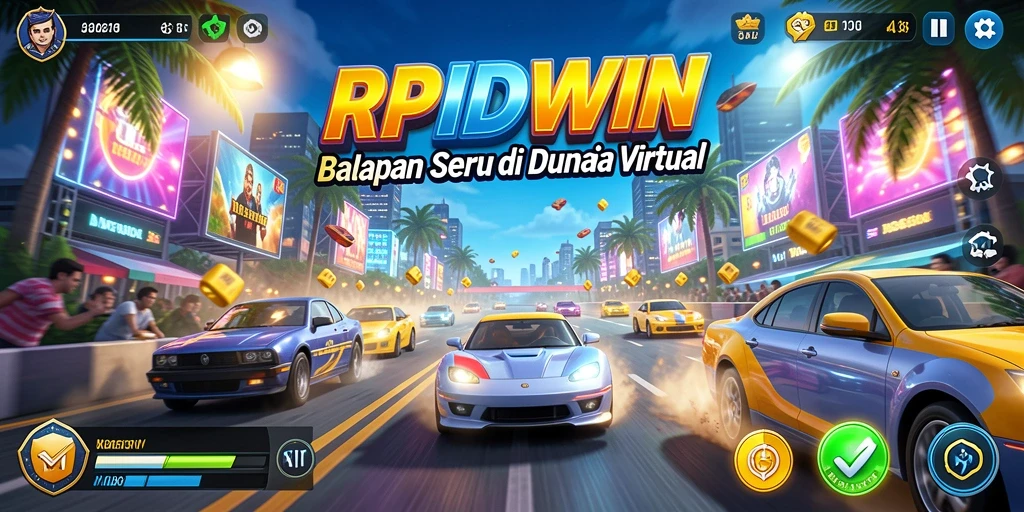 Tangkapan layar gameplay RPIDWIN yang menunjukkan aksi balapan seru.