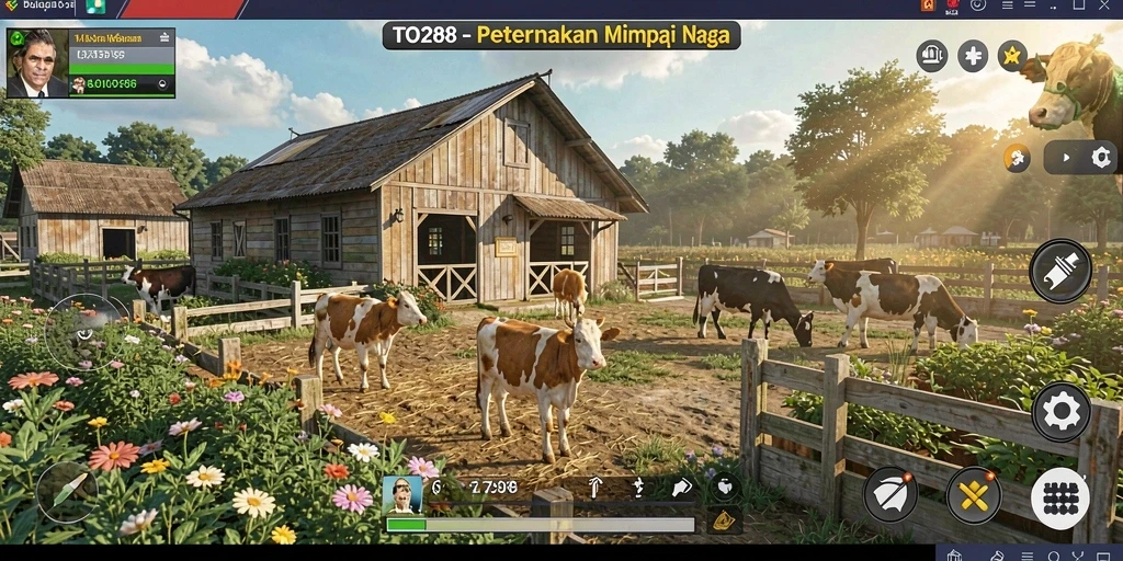 Tangkapan layar gameplay TO288 menunjukkan keseruan berkebun dan beternak.