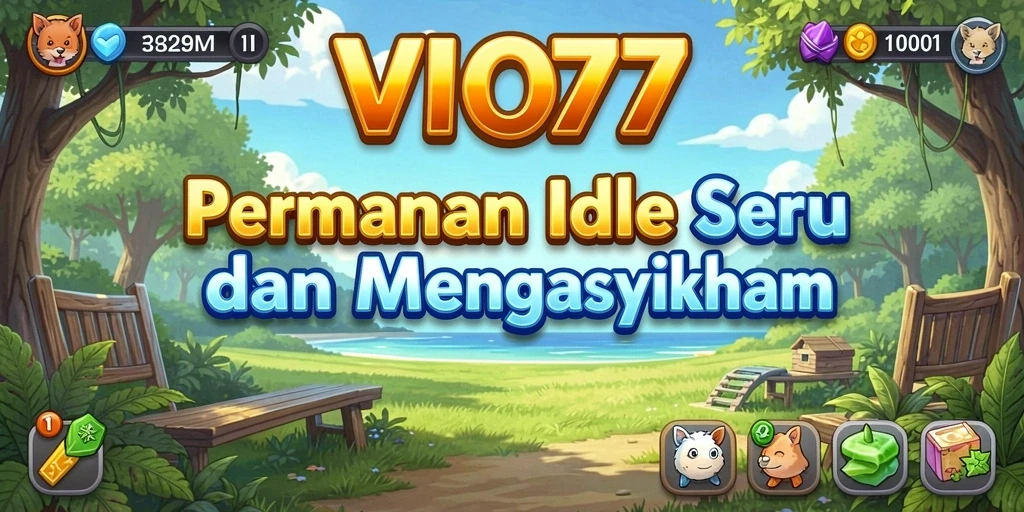 Tampilan gameplay VIO77 dengan karakter-karakter yang bekerja secara otomatis.